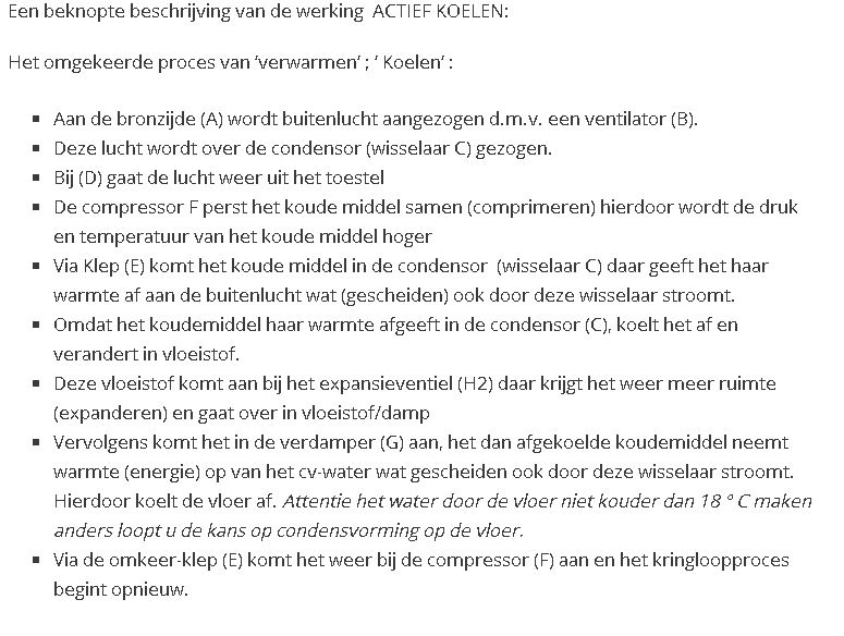 Lucht/water warmtepomp actief koelen